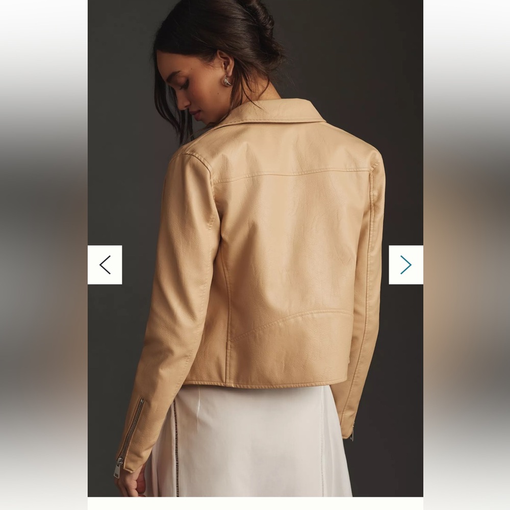 NWT Anthropologie Tan The Saige Faux-Leather Moto Jacket Size Medium - Picture 5 of 5